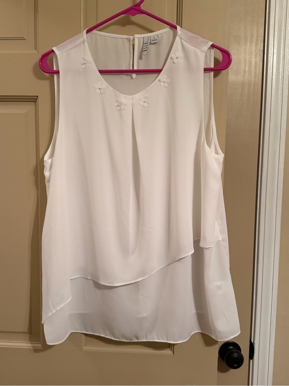 Elle White Sleeveless Layered Camisole with Floral Appliqués